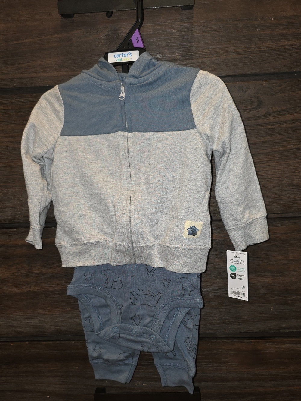 Carter's Gray and Blue Hooded Zip Sweatshirt Set